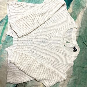 Ladies White Ribboned Back Sweater